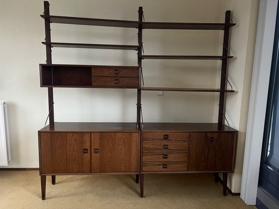 Image 1 of Parete attrezzata vintage anni '60 - design di metà secolo - modulare - effetto teak