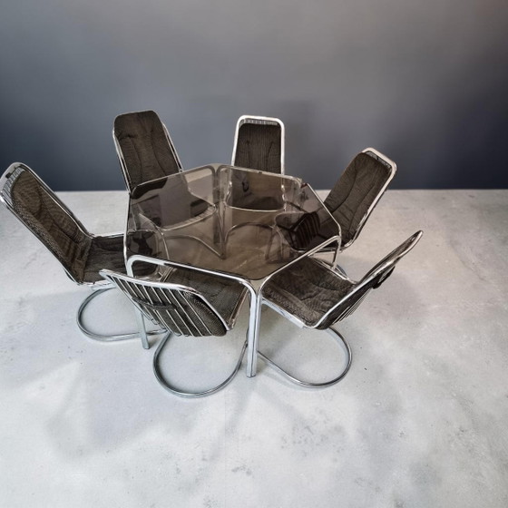 Set of 6 Mid Century Space Age Chrome Dining chairs Gastone Rinaldi Flynn (photo 11 of 12)