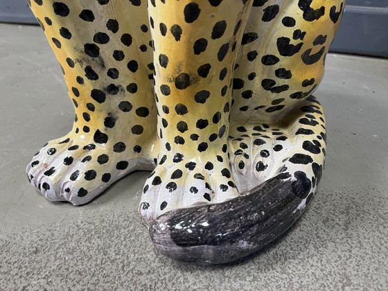 Image 1 of Pair of Italian Glazed Terracotta Leopard Figures, 1960s