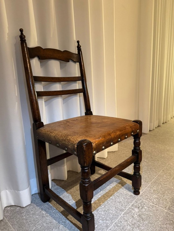 Image 1 of 6 sedie da pranzo antiche in rovere e pelle