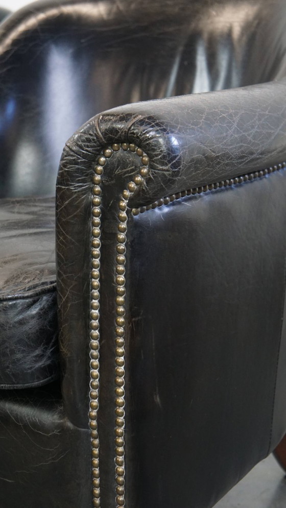 Image 1 of Zwarte generfde rundleren armchair/ fauteuil 