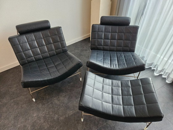 Image 1 of 2x Leolux Volare + Hocker Zwart Leder