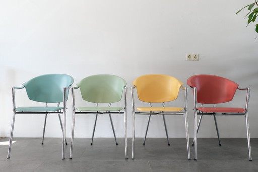 Italian design, colorful vintage dining chairs
