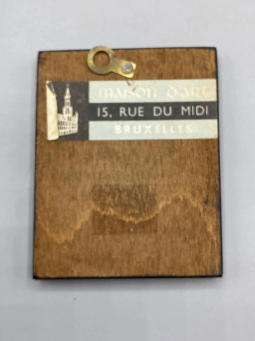 Rubljows Dreifaltigkeits-Miniaturikone auf Holz – decoratieve objecten, Brass (photo 2 of 4)