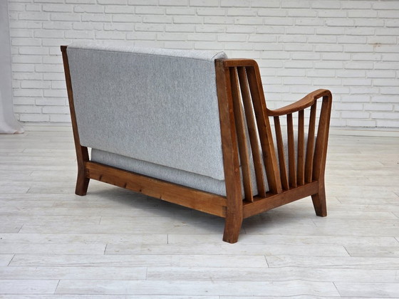 Image 1 of 1950s, Scandinavian 2-seater sofa, reupholstered, furniture wool, oak.