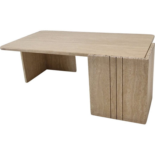 Mesa de centro vintage de travertino, Italia, 1980