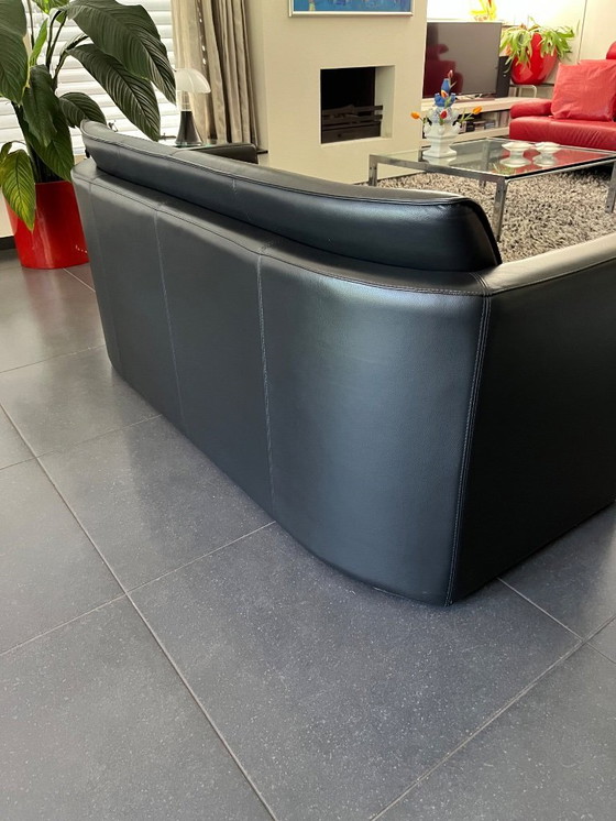 Image 1 of Leolux | Black leather sofa Fiabo | 2.5 seater