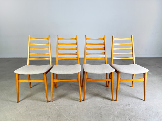 Image 1 of Set of 4 Midcentury chairs Vintage wooden chair 1960 Bouclé