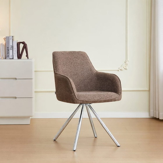 Image 1 of Lote de 2 Chaises Design LOLA – Assise Velours Taupe & Pieds Chrome Chic