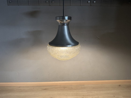 Image 1 of 1970s pendant lamp with aluminum and bubble glass