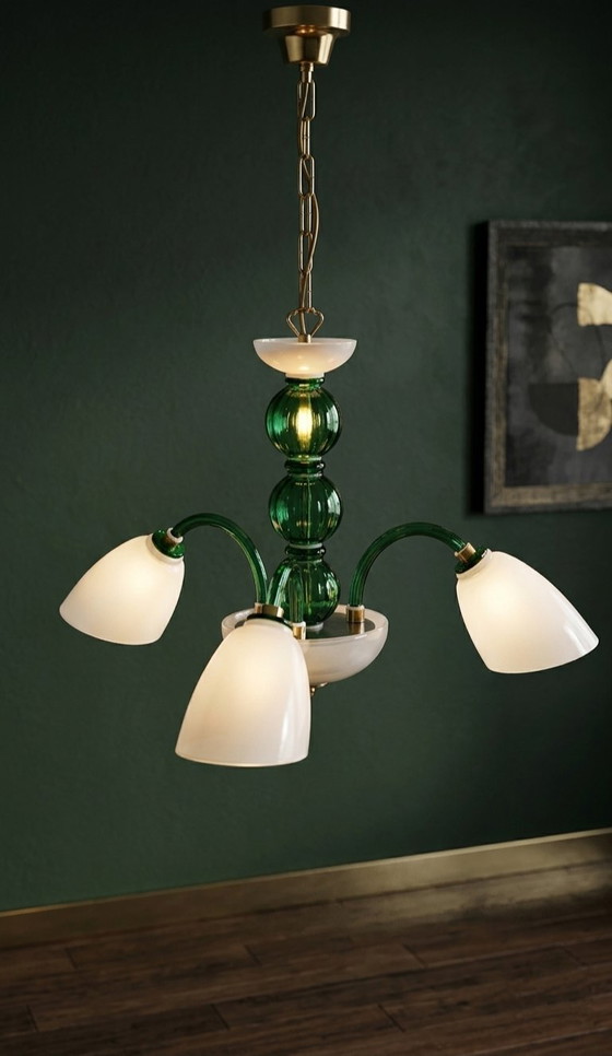 Image 1 of MURANO Sylcom 3-lichts hanglamp in smaragdgroen, in hoogte verstelbaar.