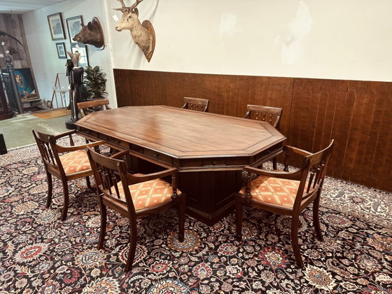 Tavolo da riunione classico inglese con sedie – Set da pranzo, Tessile, Legno (photo 3 of 23)