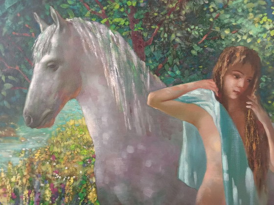 Peinture à l'huile originale Filles abstraites Cheval Été – Peintures et dessins, Canvas (photo 8 of 10)