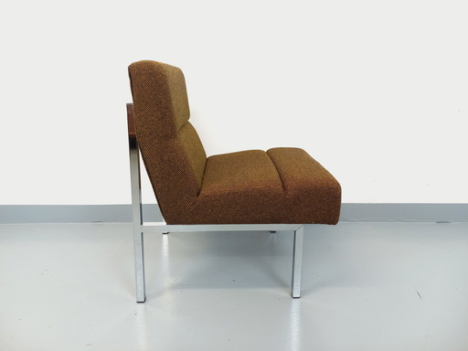 Modernistischer Vintage-Fauteuil mit Wollstoff und verchromtem Metall aus den 1970er Jahren