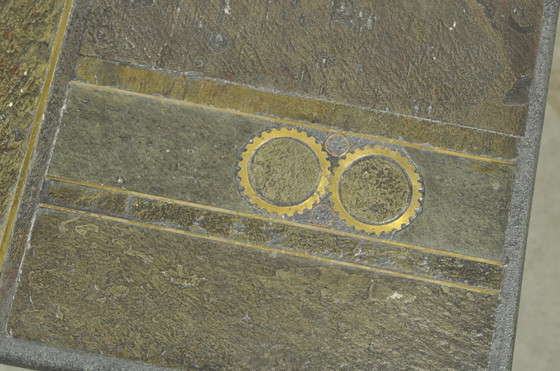 Image 1 of Table d'appoint vintage en pierre naturelle avec incrustation de BRONZE, Pays-Bas 1970