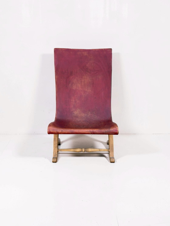 Image 1 of Slipper chair van rood leer van Pierre Lottier voor Valenti