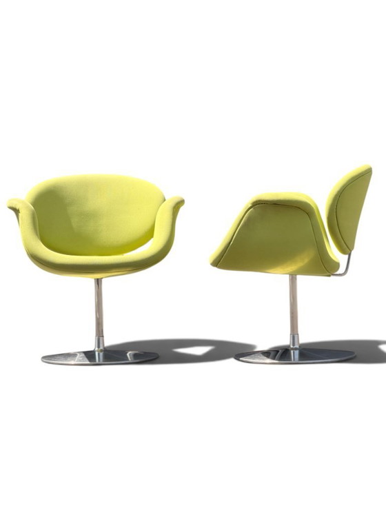 Pair Of Authentic Pierre Paulin "Little Tulip" Chairs For Artifort - Vibrant Green – Dining chairs, Textile (photo 3 of 13)