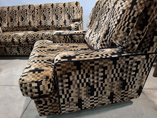 Canapé vintage fauteuils design géométrique rétro