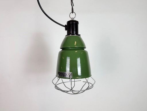 Industrial Green Enamel Cage Pendant Lamp from Philips, 1960s