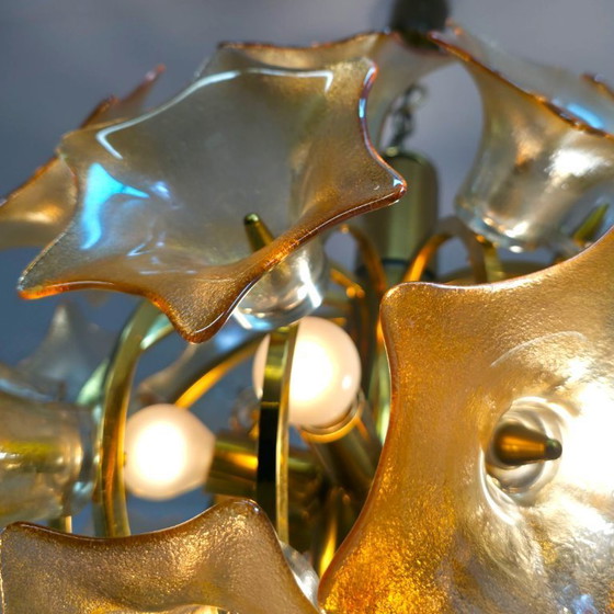 Image 1 of Lampe sphérique Sische avec fleurs de Murano couleur orange/cuivre années 60