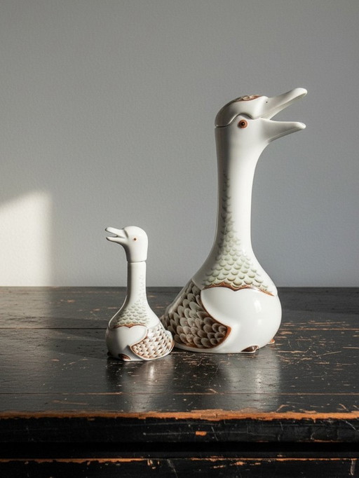 Vintage 80s Haviland Castel carafe and miniature bottle set, after Sandoz for Chabot