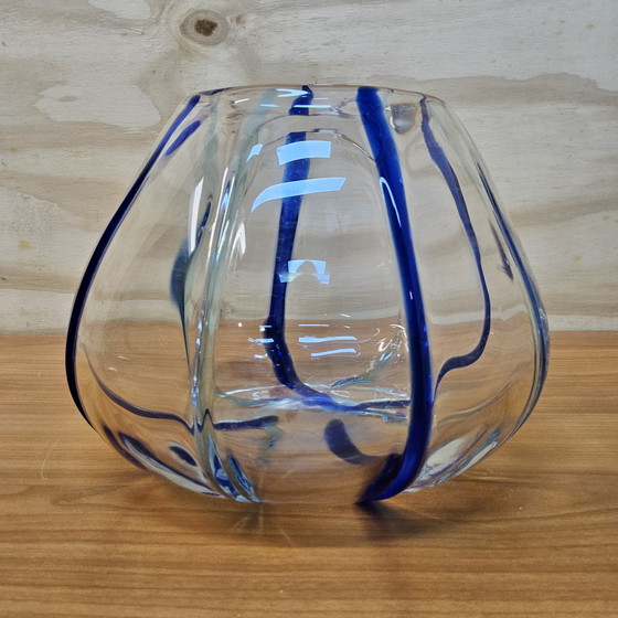 Image 1 of Vintage hand-blown Murano transparent / cobalt blue vase
