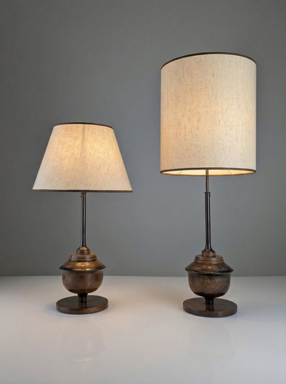 Image 1 of Pair of Adjustable Wood Table Lamps, 1970s