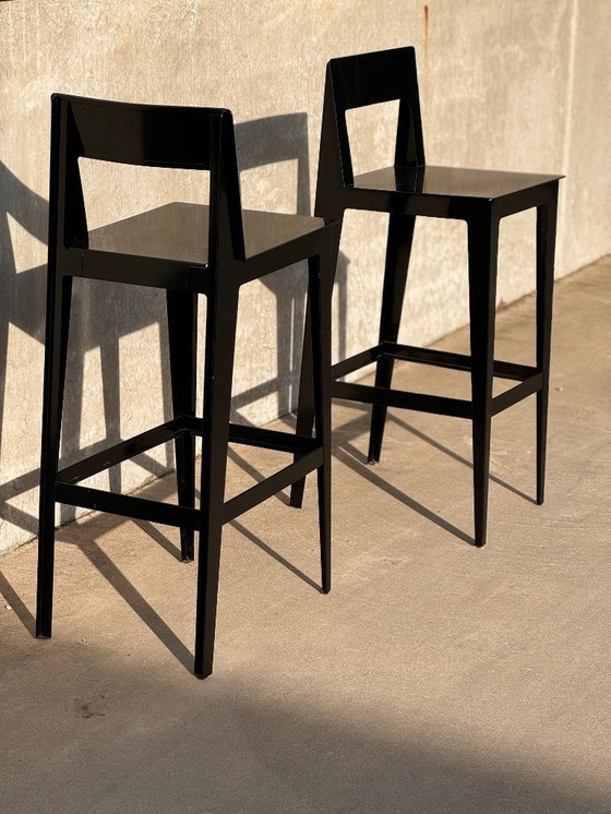 Image 1 of LIGNE ROSET set van 2 LA PLIEE barkrukken zwart staal