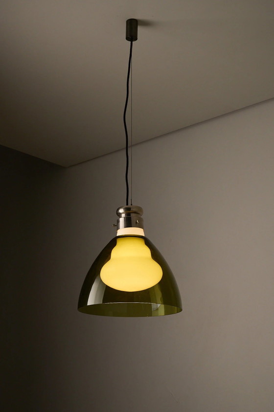 Space Age Blown Glass Pendant Lamp by Vistosi, Italy, 1970s, Ceiling lights, Aluminium (photo 5 of 12)