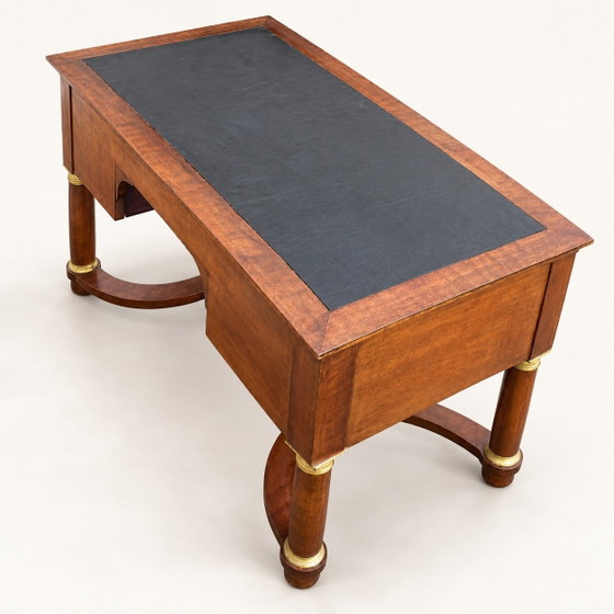 Flacher Schreibtisch im Empire-Stil aus Mahagoni – Leder, Holz (photo 8 of 9)
