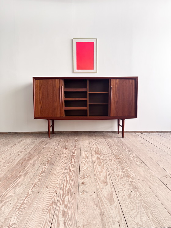 Image 1 of Buffet haut danois du Mid Century en teck par Axel Christensen Odder pour Odder Møbler