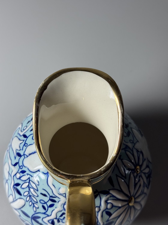 Image 1 of Boch Frères Keramis Art Deco Floral Pitcher by Raymond Chevalier, Belgium, 1930s