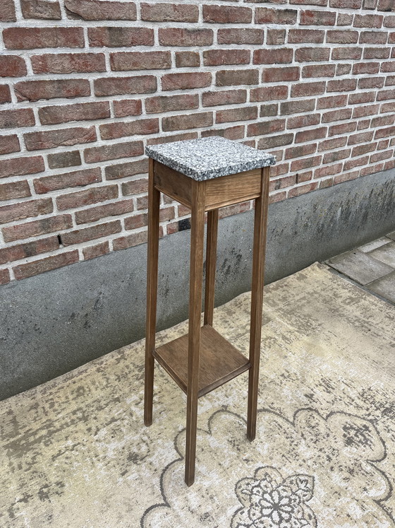 Image 1 of Vintage tall greyed oak plant column pedestal, base in sleek Amsterdam School style