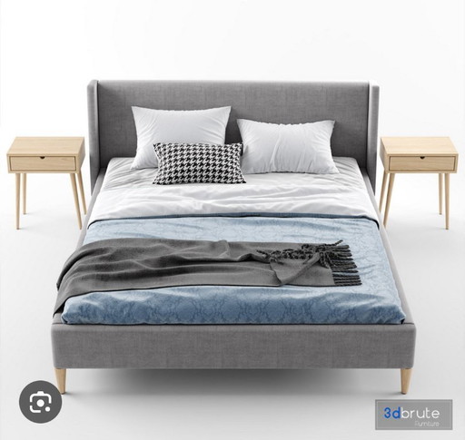 Estructura de cama, base de láminas, colchón (como nuevo)