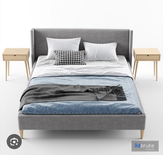 Image 1 of Estructura de cama, base de láminas, colchón (como nuevo)