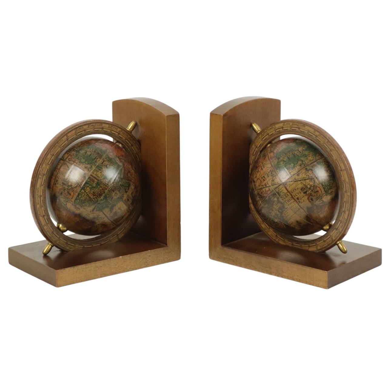 Serre-livres Globe Terrestre Vintage En Bois Déco Bureau Ou Salon