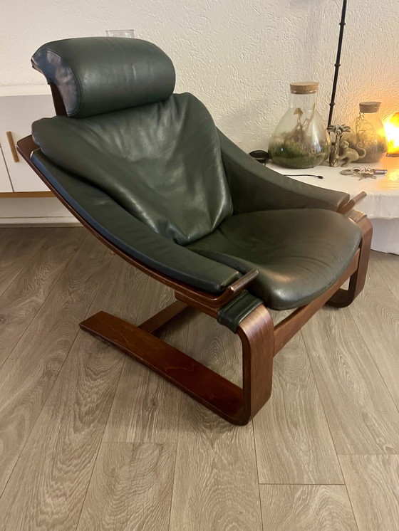 Image 1 of Fauteuil inclinable Kroken - Design scandinave - Style années 70 - Cuir vert