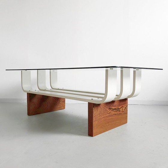 Image 1 of Vintage mid-century Space age salontafel teak rookglas 1970's