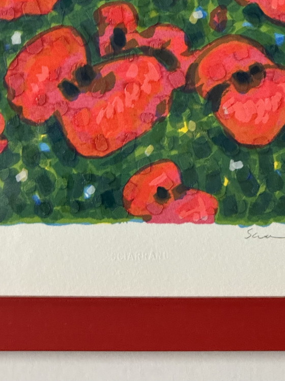 Mimmo Sciarrano zeefdruk, 25x70cm, Zonnebloemen in Positano, ingelijst – Litho's & Zeefdrukken, Paper, Wood (photo 4 of 7)