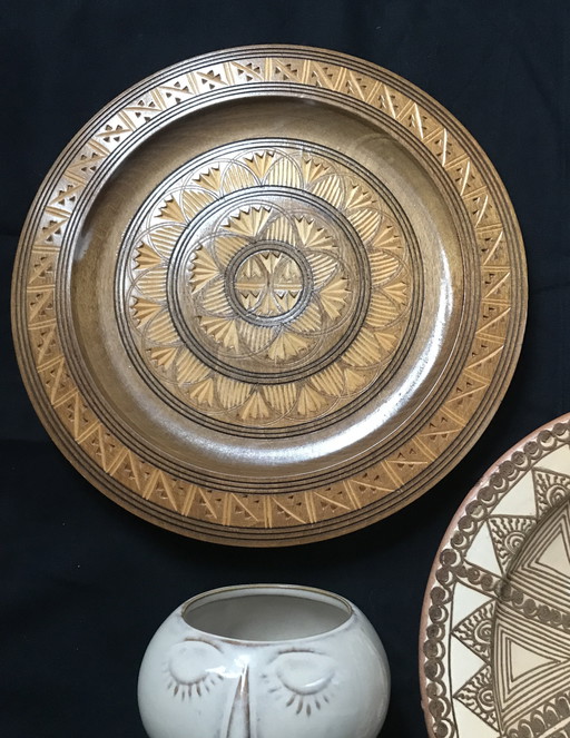 Carved wood plate