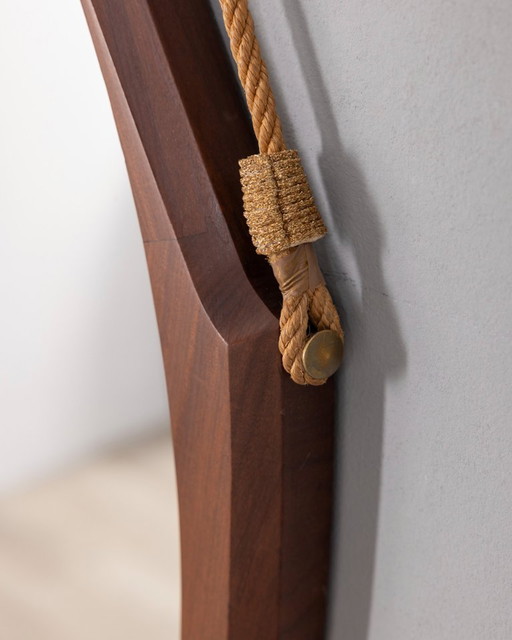 VINTAGE 1970s OVAL WALL MIRROR IN WOOD, ITALIAN DESIGN