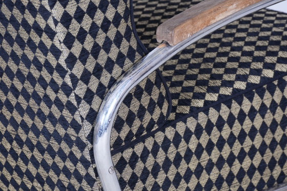 Set van twee gerestaureerde Bauhaus-fauteuils, van Vichr a Spol., chroom, Tsjechië, jaren 1930. – Textile (photo 3 of 12)