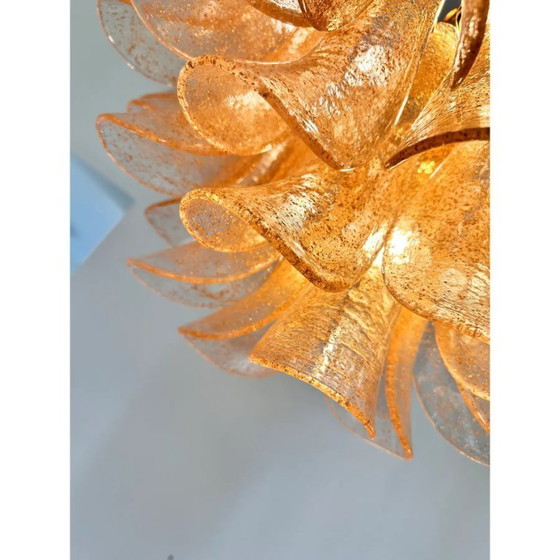 Image 1 of Contemporary Clear and Gold “Petali-Selle” Murano Glass Chandelier in Mazzega Style