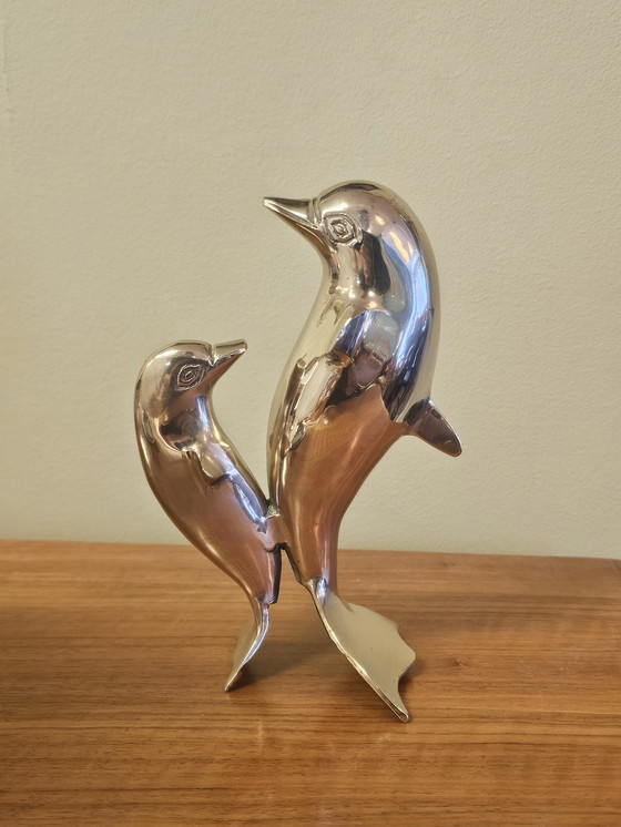 Image 1 of Statua di delfino in ottone vintage anni '70. Il delfino presenta