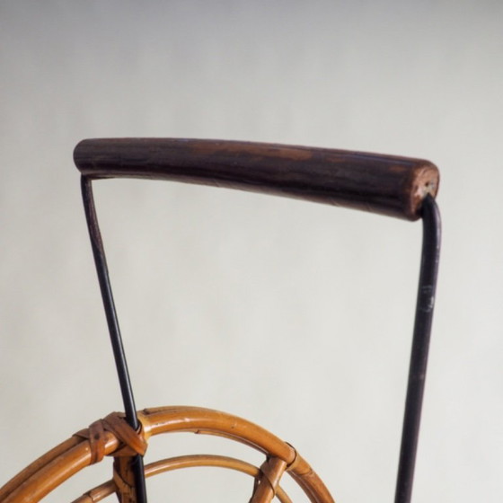 Image 1 of Mid Century Round Rattan Magazine Holder