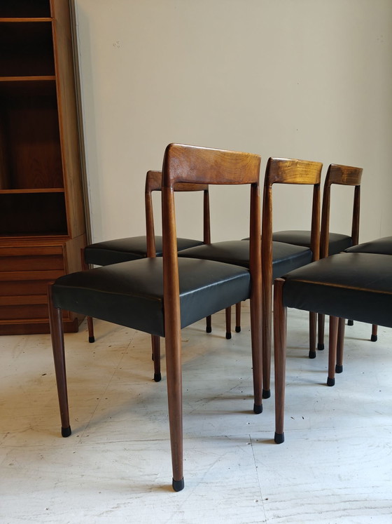 Design Dining chairs Lubke set of six, Wood, Leather, Brown (photo 7 of 14)