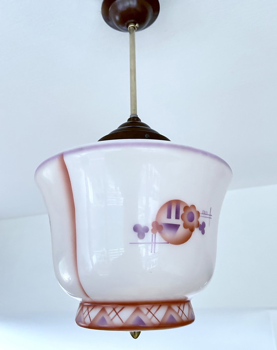 Image 1 of Art Deco Glass & Bakelite Pendant Lamp