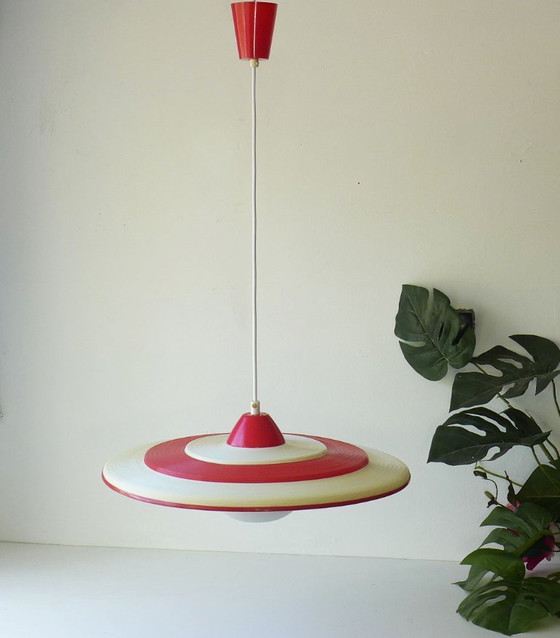 Image 1 of Lampe suspendue vintage style spatial, lampe OVNI vintage années 50, 60, 70, lampe Rotaflex