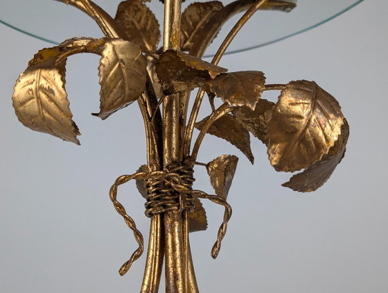 Mid-Century vergoldeter Metall Blumen Rosen Beistelltisch 1970er – Beistelltische, Glass (photo 6 of 18)