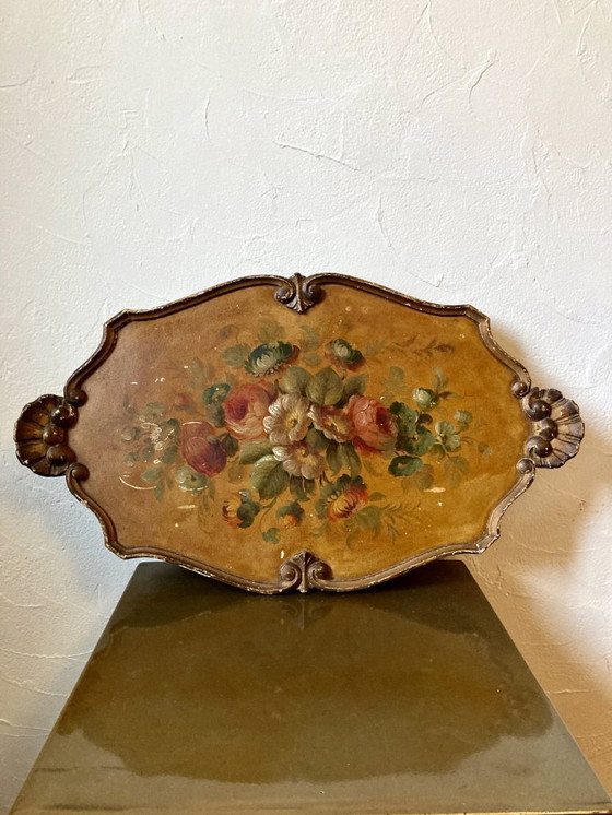 Image 1 of Napoleon III style wooden tray, painted between 1860 and 1880